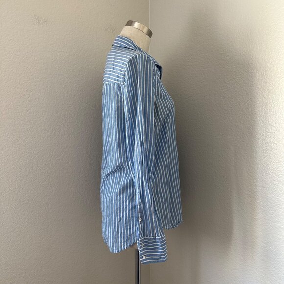 J. Crew Boy Fit Button Up Shirt Cotton Blend Stripe Lightweight Blue White Sz 4 - Picture 3 of 13